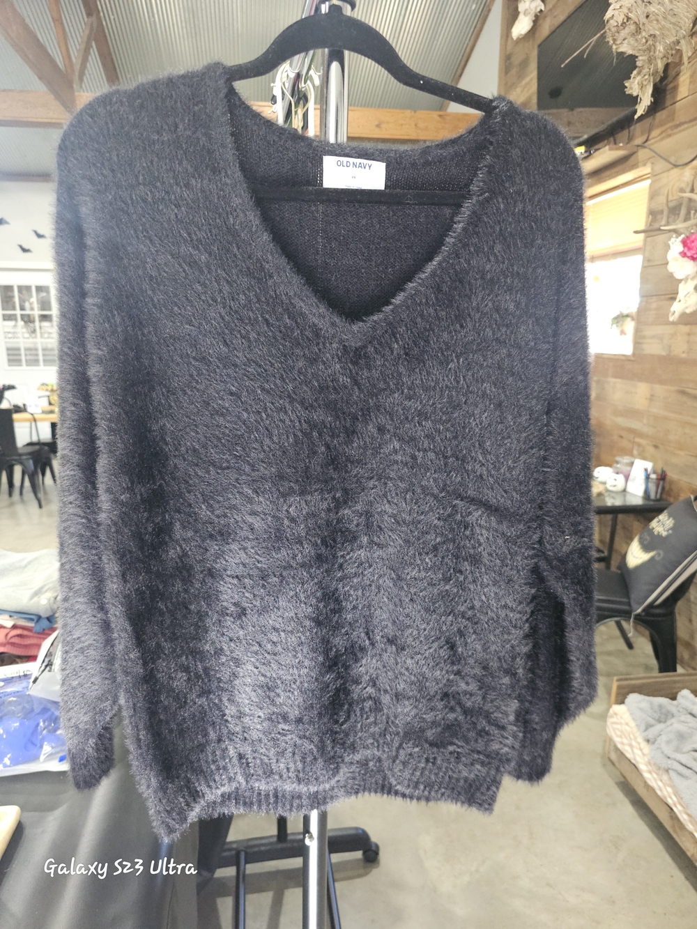 Old Navy Black Fuzzy V-Neck Pullover Sweater